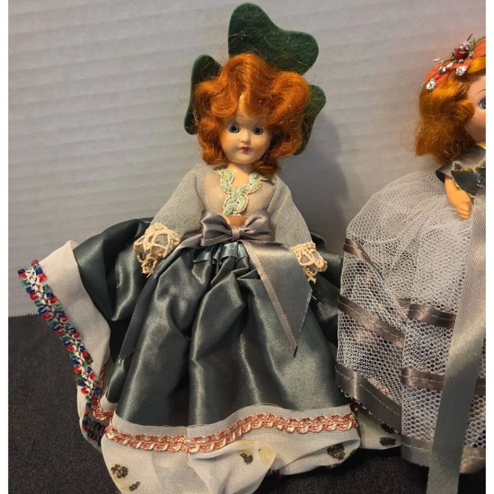 Vintage 1950s Hard Plastic Dolls Lot of 2 Red Hair Holiday Formal Dress - Picture 3 of 6